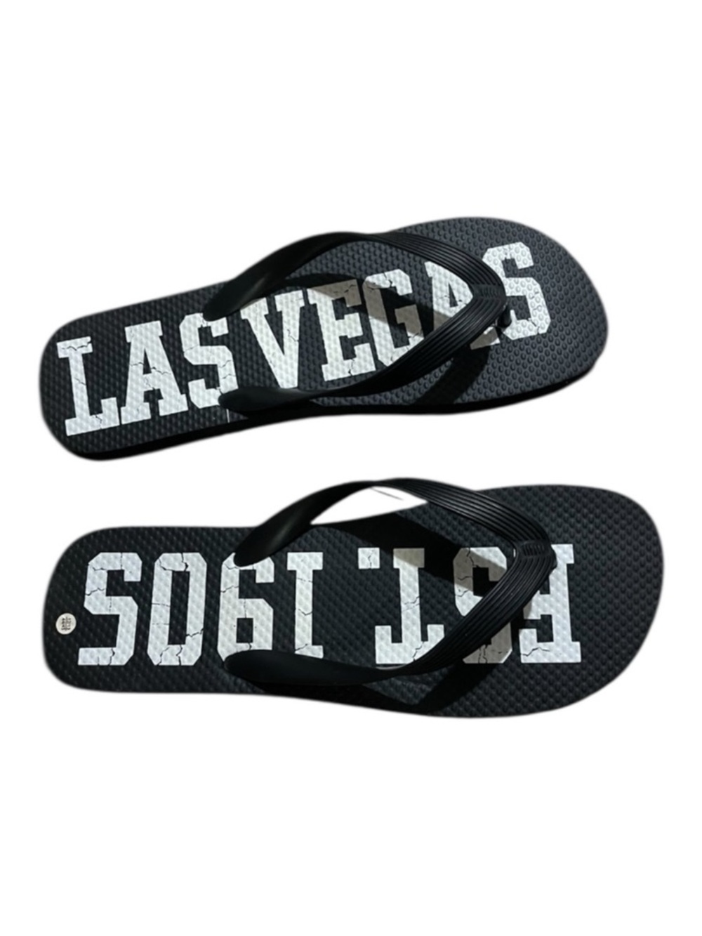 Black Las Vegas Flip Flops Est 1905 White Font Thongs Mens Size 12-13